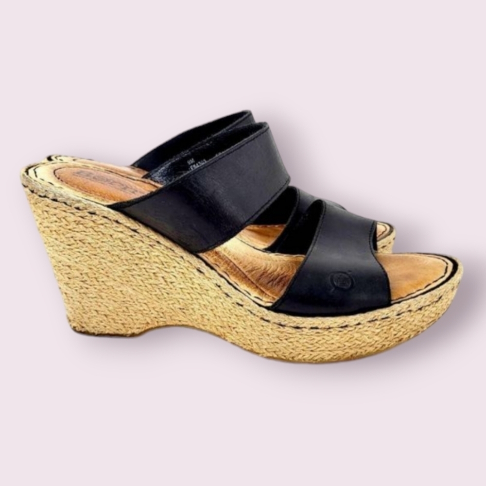 Born Black Leather Wedge sandals size 9 - Picture 4 of 13